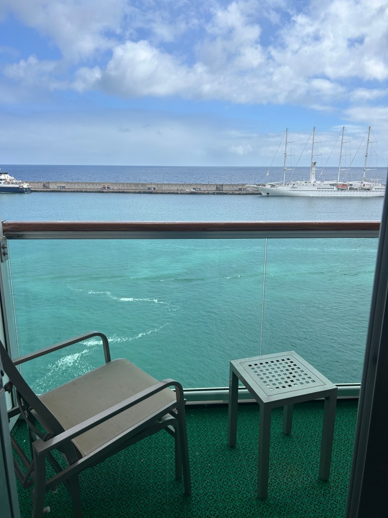 View from our balcony while docked in Santa Cruz de Tenerife.