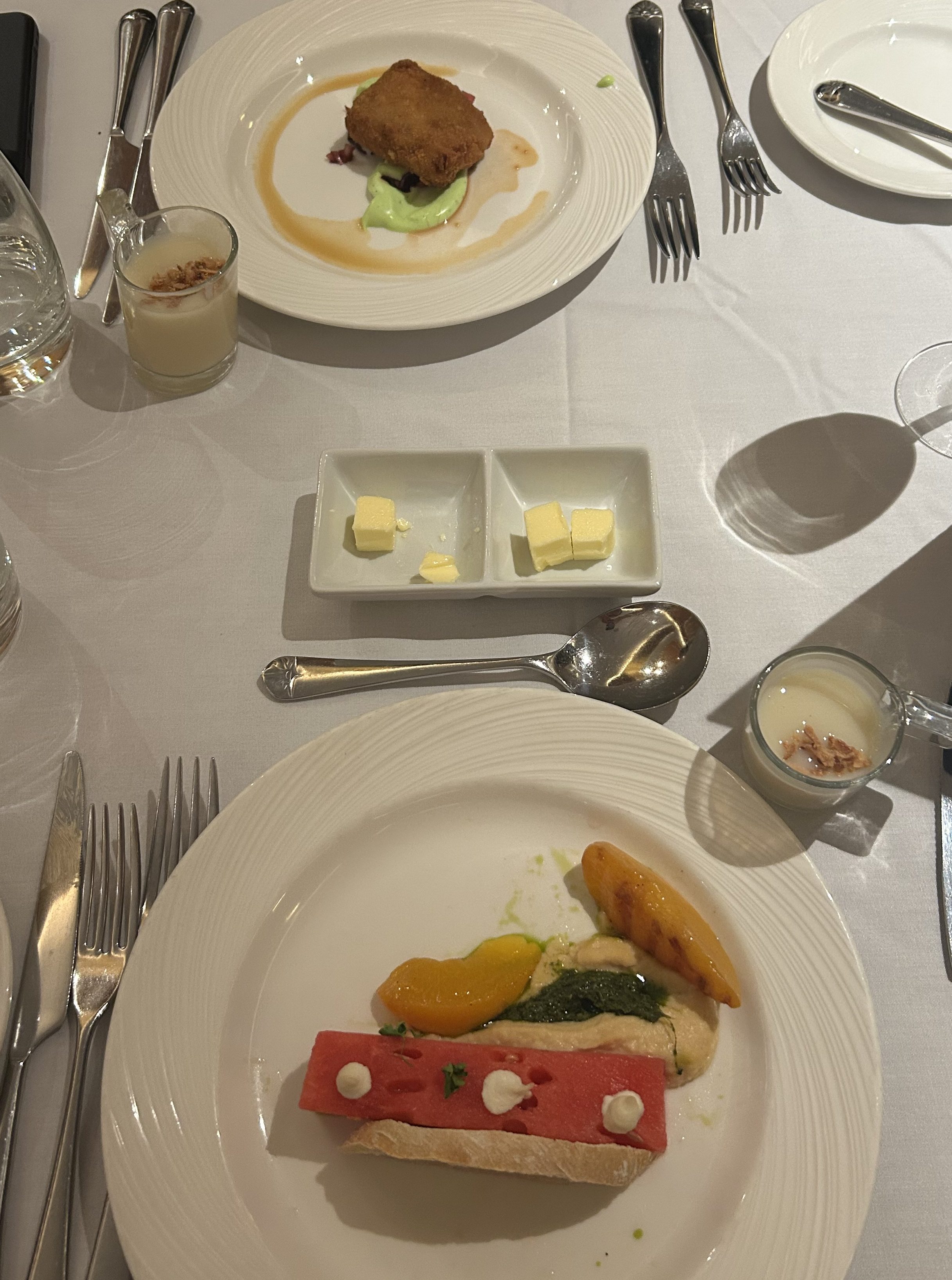 Starters in the main dining room on Black Tie celebration night