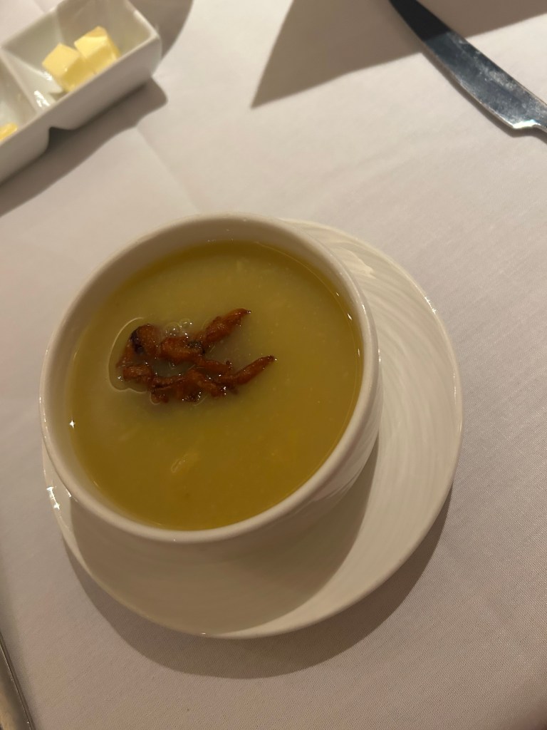 Pumpkin soup in the main dining room on Black Tie celebration night